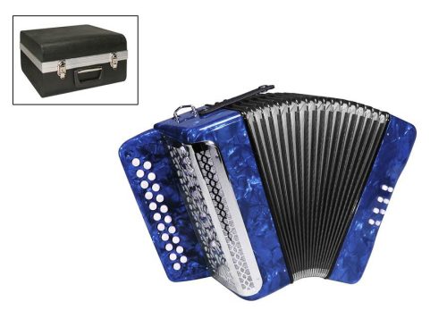 XG-08-BCU private label  accordion 8 bass, 2 rows, B-C, diatonic, flat panel, case and straps, blue