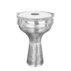   VDT-304 Vatan türkische Darbuka aus Aluminium – 18,5 cm Durchmesser, 34 cm Höhe, graviert, versilbert, Glockenrand, 5 Spannschrauben
